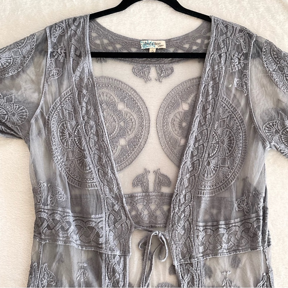 Rebellion Mesh Lace Duster Kimono Size Small Whimsigoth Fairy Bride G8 - Picture 14 of 16